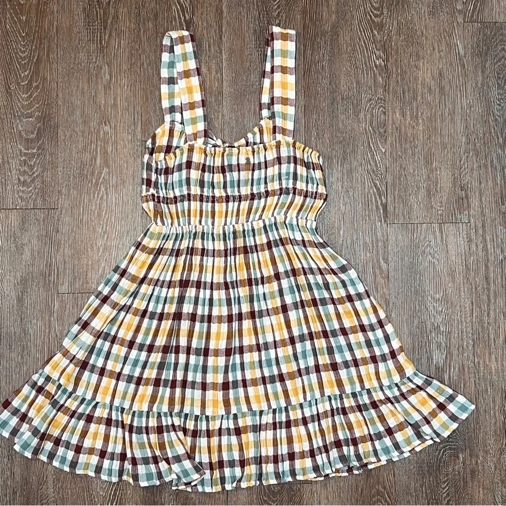 Roxy Paradise Breeze Plaid Babydoll Dress - Multi Plaid - Tiered Ruffle Mini - Picture 6 of 9